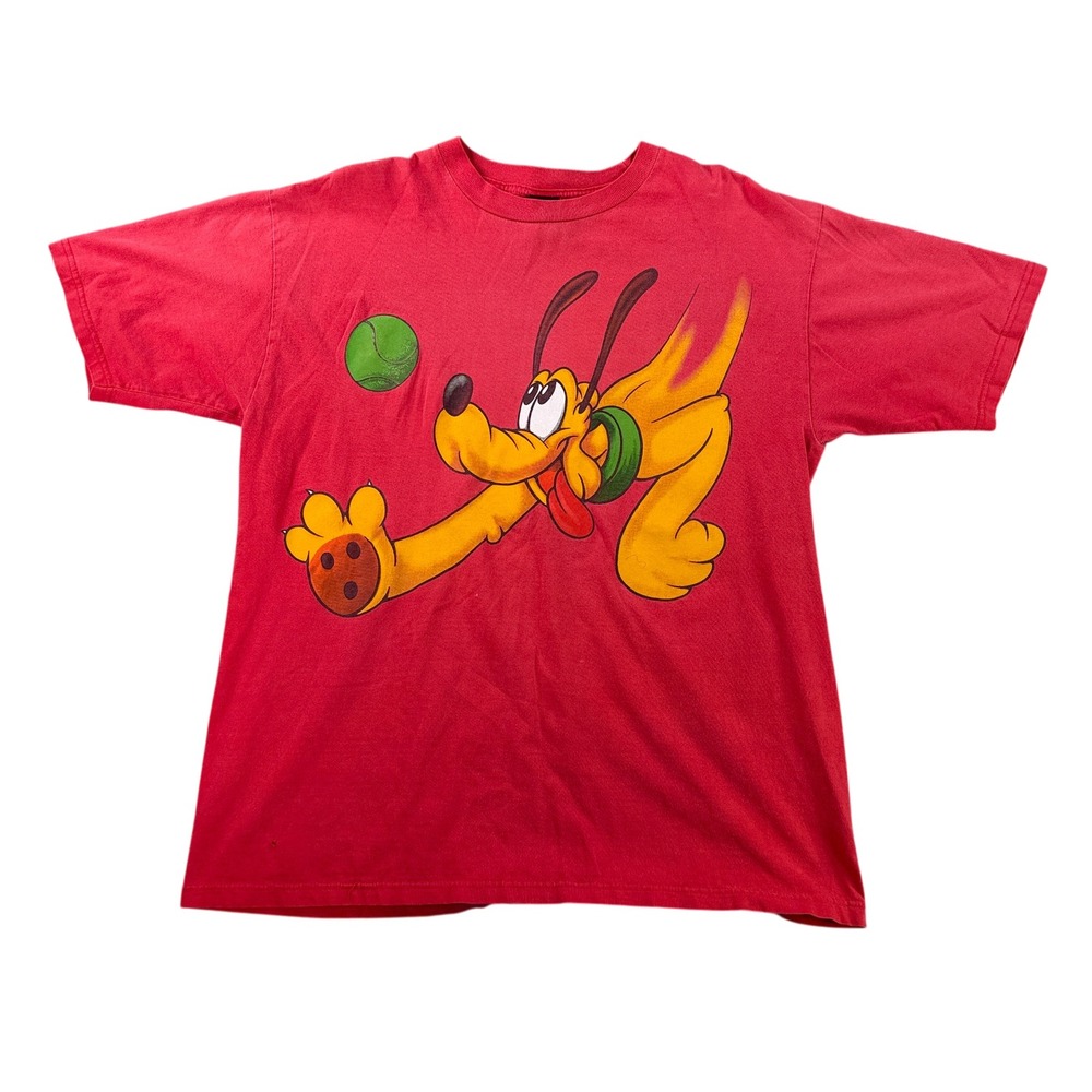 Vintage Disney Pluto T Shirt Large Red Mickey Unlimited Front Back Double Sided